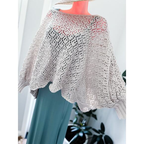 Slow Mornings + Lattes cropped slouchy crochet knit boho sweater L - Picture 5 of 5